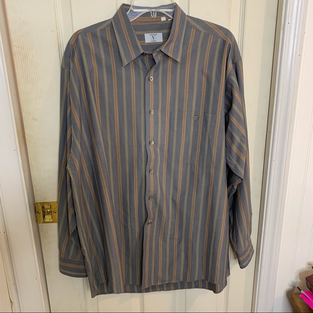 Mens Vintage Valentino Uomo Stripes Button Up Long Sleeve Dress Shirt Size Large